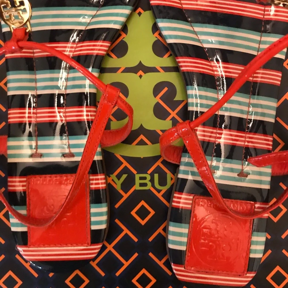 Tory Burch Emmy Habanero PepperStripe Ankle TStrap size 8 - Picture 4 of 13